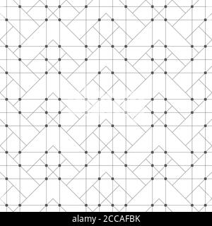 Seamless pattern. Abstract geometrical background. Original linear techno texture with repeating thin lines, dots, triangles, squares, corners. Vector Stock Vector