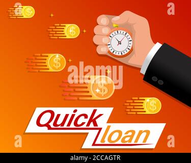 Fast money. Quick credit. Business concept. Bank financing. Colorful banner. Vector illustration in a flat style. Stock Vector