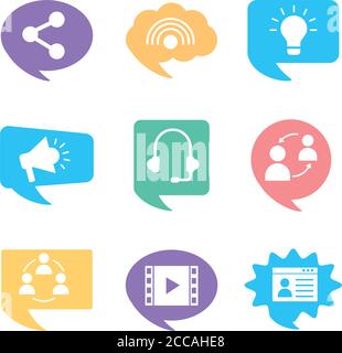 nine social media marketing set icons vector illustration design Stock Vector