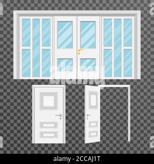 A set of doors on an isolated transparent background. Room entrance. Elements for design. Vector illustration in a flat style. Stock Vector