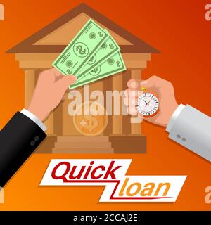 Fast money. Quick credit. Business concept. Bank financing. Colorful banner. Vector illustration in a flat style. Stock Vector