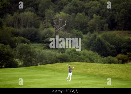 South Africa’s Louis De Jager plays down the sixteenth fairway during day one of the ISPS Handa Wales Open at Celtic Manor Resort. Stock Photo