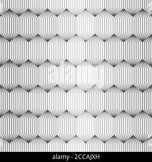 Vector seamless pattern. Infinitely repeating modern geometrical stylish texture. Hexagonal linear grid with striped hexagons with halftone effect. Stock Vector