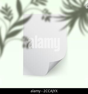 An empty shredded sheet of paper with a shadow of vegetation. Template for design. Photorealistic vector illustration. Stock Vector
