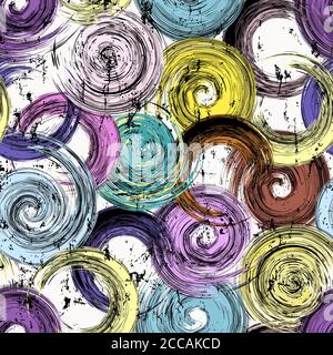 seamless background pattern, with circles, strokes and splashes, grungy Stock Vector