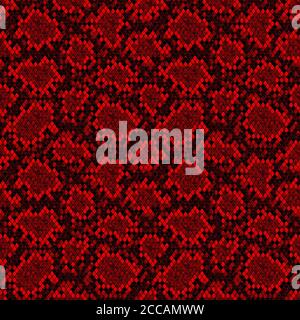 Snakeskin seamless pattern. Red and black reptile repeating texture. Textured snake skin fashionable background. Fashion and stylish animal print for Stock Photo