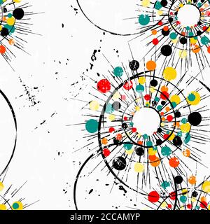 seamless background pattern, with circles/dots, lines, strokes and splashes Stock Vector