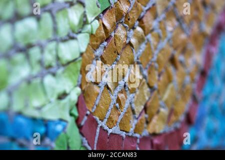 A fragment of a multi-colored smalt mosaic of the Soviet period. Stock Photo