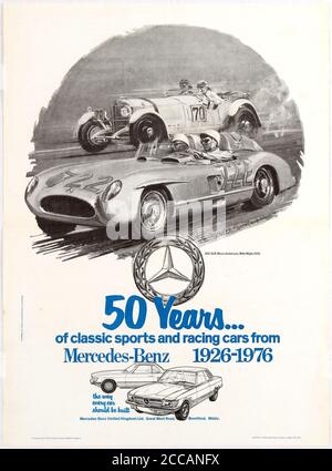 Poster for the 50 years anniversary of classic sports and racing cars from Mercedes-Benz. Museum: PRIVATE COLLECTION. Author: ANONYMOUS. Stock Photo