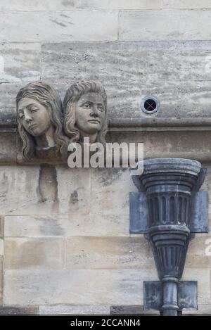 female heads on Magdalen Great Tower part of Magdalen College Stock Photo