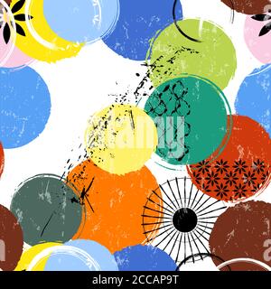 seamless background pattern, with circles/dots, stripes, strokes and splashes Stock Vector