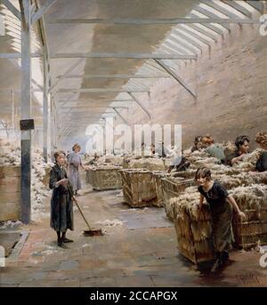 Weaving, wool sorting. Museum: Musée de La Piscine, Roubaix. Author: Ferdinand Joseph Gueldry. Stock Photo