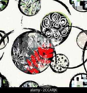 abstract floral background pattern, with circles, leaves, strokes and splashes, seamless Stock Vector