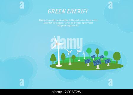 Concept of environment conservation and renewable energy. Vector Illustration. Copy space for your text. Stock Vector