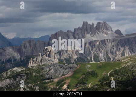 Cinque Torri comprise a small rock formation belonging to Nuvolao group in the Dolomiti Ampezzane Stock Photo