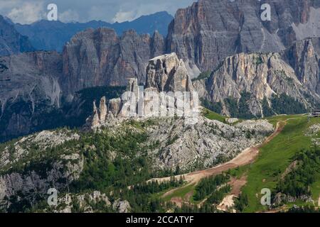 Cinque Torri comprise a small rock formation belonging to Nuvolao group in the Dolomiti Ampezzane Stock Photo