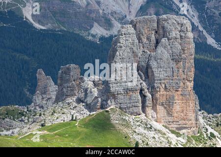 Cinque Torri comprise a small rock formation belonging to Nuvolao group in the Dolomiti Ampezzane Stock Photo