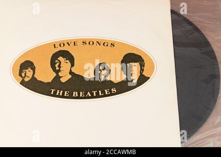 Vintage vinyl musical records of The Beatles, 1977, Bulgaria Stock Photo