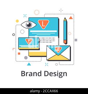 Concept of brand design in flat line design. Icon in trend style. Modern vector illustration Stock Vector