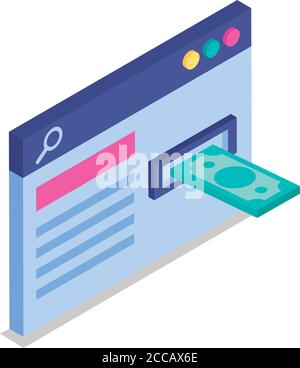 webpage with bill isometric line style icon vector design financial banking commerce and market theme Vector illustration Stock Vector