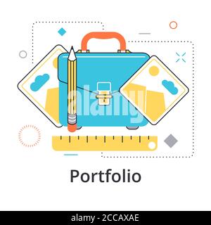 Concept of graphic designer or photographer portfolio in flat line design. Icon in trend style. Modern vector illustration Stock Vector