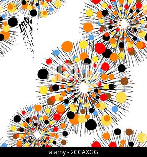 seamless pattern background, with circles, dots, strokes and splashes Stock Vector