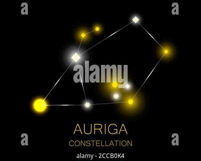 Auriga constellation. Bright yellow stars in the night sky. A cluster of stars in deep space, the universe. Vector illustration Stock Vector