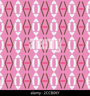 Vector seamless pattern texture background with geometric shapes, colored in pink, red, brown and white colors. Stock Vector