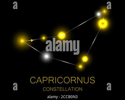 Capricornus constellation. Bright yellow stars in the night sky. A cluster of stars in deep space, the universe. Vector illustration Stock Vector