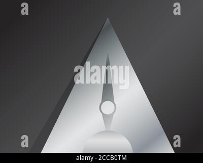 Triangle metronome with arrow, monochrome, black and white gradient background. Metal pyramine. Vector illustration Stock Vector