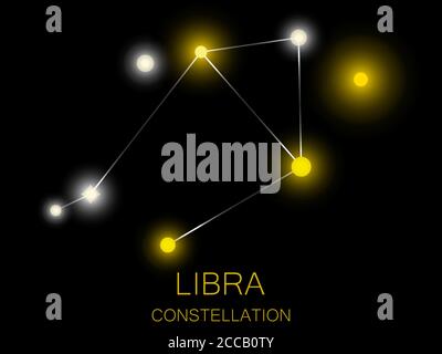 Libra constellation. Bright yellow stars in the night sky. A cluster of stars in deep space, the universe. Vector illustration Stock Vector