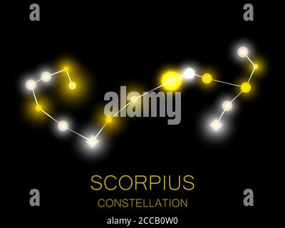 Scorpius constellation. Bright yellow stars in the night sky. A cluster of stars in deep space, the universe. Vector illustration Stock Vector