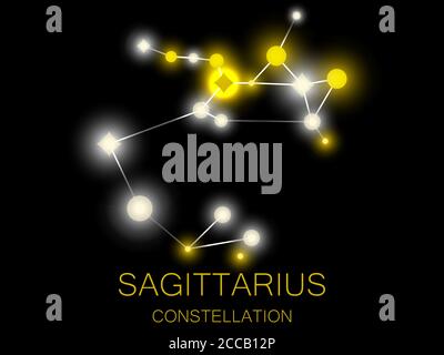 Sagittarius constellation. Bright yellow stars in the night sky. A cluster of stars in deep space, the universe. Vector illustration Stock Vector
