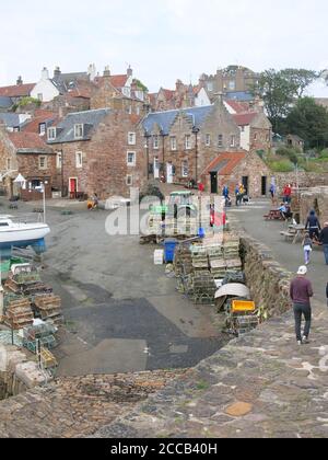 The quaint fishing village of Crail in the East Neuk of Fife, with its narrow cobbled streets leading down to the harbour. Stock Photo