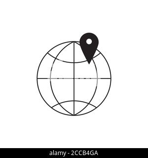 World planet with map pin icon vector. Globe symbol and location point, SEO, homepage sign in outline illustration Stock Vector