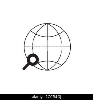 Global search earth with magnifying glass icon vector. International globe and magnifier symbol, homepage in outline style illustration Stock Vector