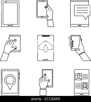 bundle of nine smartphones devices set icons vector illustration design Stock Vector