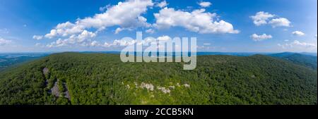 An aerial panorama of Annapolis Rock and South Mountain, located in Washington County, Maryland. Summer season. Stock Photo