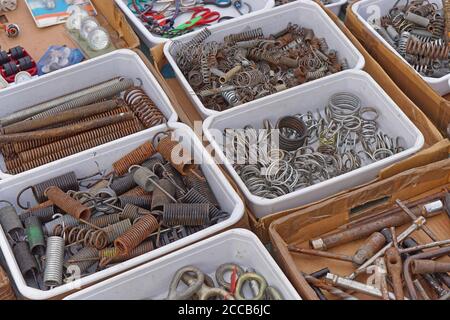 Spring coils various size and dimensions in boxes Stock Photo