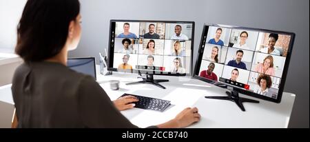 Video Conferencing Call Business Meeting On Computer Stock Photo