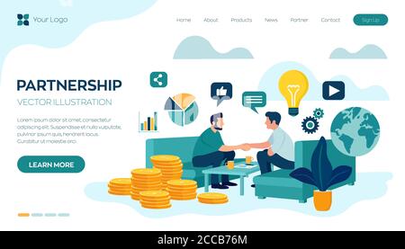 Partnership Concept. Financing of creative projects. Handshake of two business men. Agreement of parties. Signing documents. The investor holds money Stock Photo