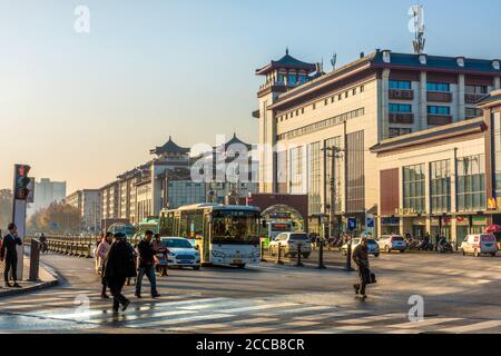 Cityscape in the Giant Wild Goose Pagoda historic district outside Dayantazhan station in Xian, China Stock Photo