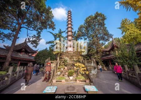 Chinese buddhist pagoda at the Wenshu Yuan Monastery a popular tourist destination in Chengdu Stock Photo