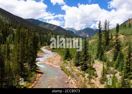 Scenic Mineral Creek along the Million Dollar Highway in San Juan County, Colorado Stock Photo