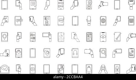 bundle of fifty smartphones devices set icons vector illustration design Stock Vector