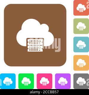 Cloud servers flat icons on rounded square vivid color backgrounds. Stock Vector
