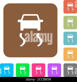Slippery road dashboard indicator flat icons on rounded square vivid color backgrounds. Stock Vector