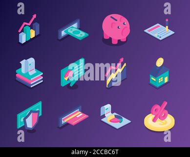 bundle of twelve taxes set icons vector illustration design Stock Vector