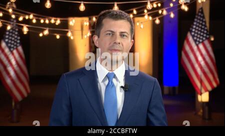 In this image from the Democratic National Convention video feed, former Mayor Pete Buttigieg (Democrat of South Bend, Indiana) makes remarks on the last night of the convention on Thursday, August 20, 2020.Credit: Democratic National Convention via CNP | usage worldwide Stock Photo
