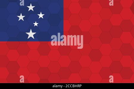 Samoa flag illustration. Futuristic Samoan flag graphic with abstract hexagon background vector. Samoa national flag symbolizes independence. Stock Vector